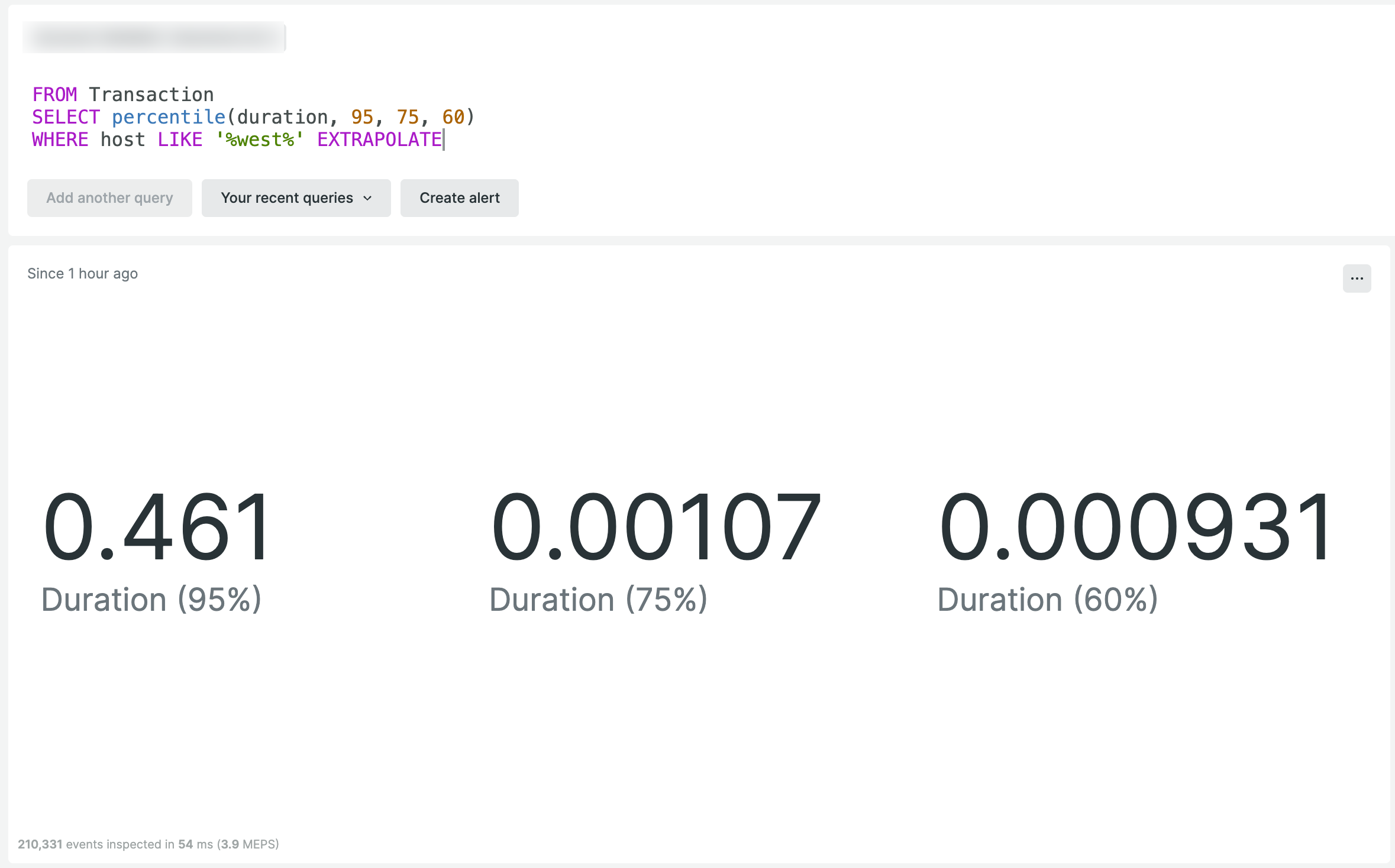 95th, 75th &amp; 60th Percentile for transaction duration 