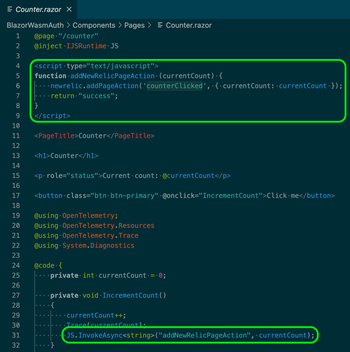 Blazor frontend counter source code