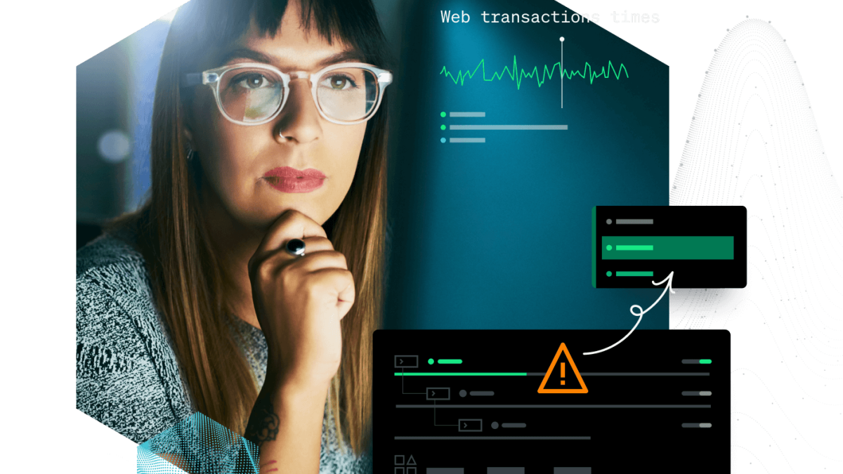 Woman looking at charts and alerts with New Relic