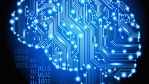 Human brain composed of glowing electrical circuits