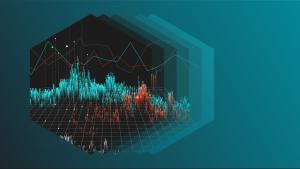 Image of chart with 3D peaks and valleys, inside a hexagon