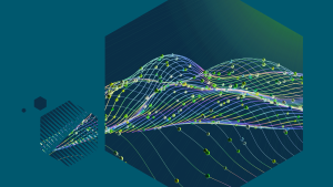 Image of chart with 3D shapes, inside a hexagon