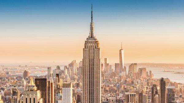 Aerial view of the New York skyline on a sunny afternoon