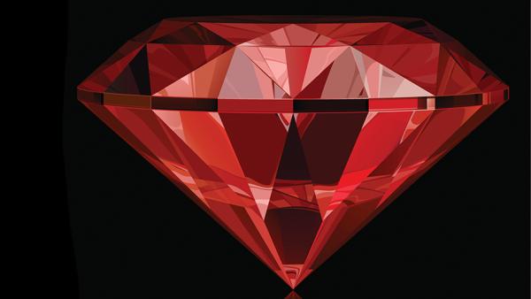 Ruby gemstone on a black background