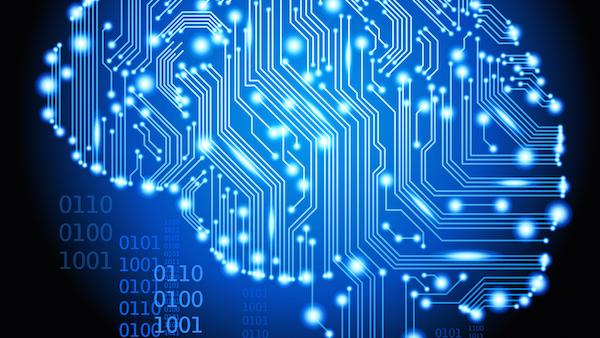 Human brain composed of glowing electrical circuits