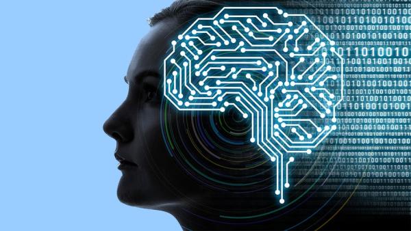 Silhouette of a persons head with brain circuit illustration 