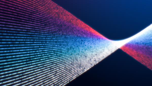 An illustration of multicolored rows of log data twisted like a ribbon