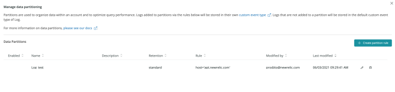 Manage Data Partitioning UI