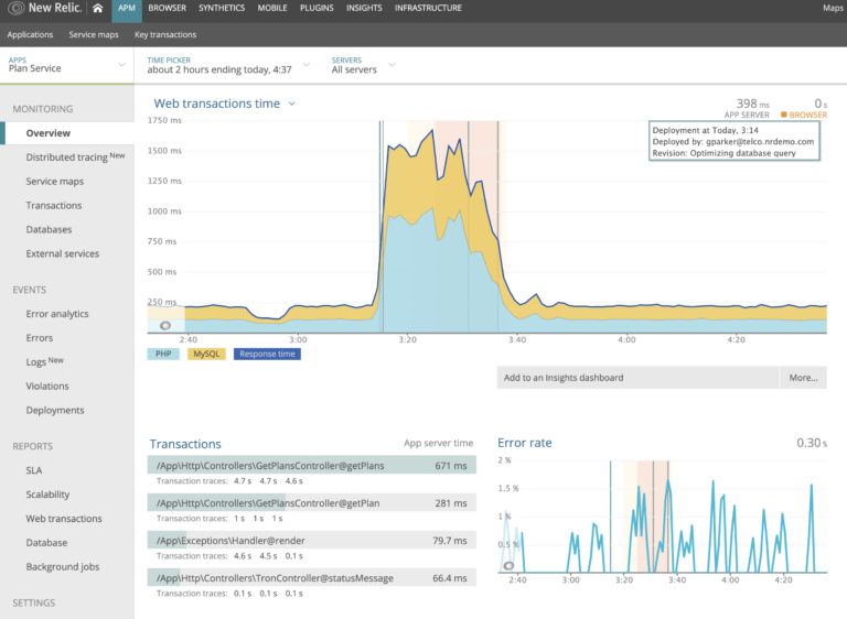 New Relic product screen capture