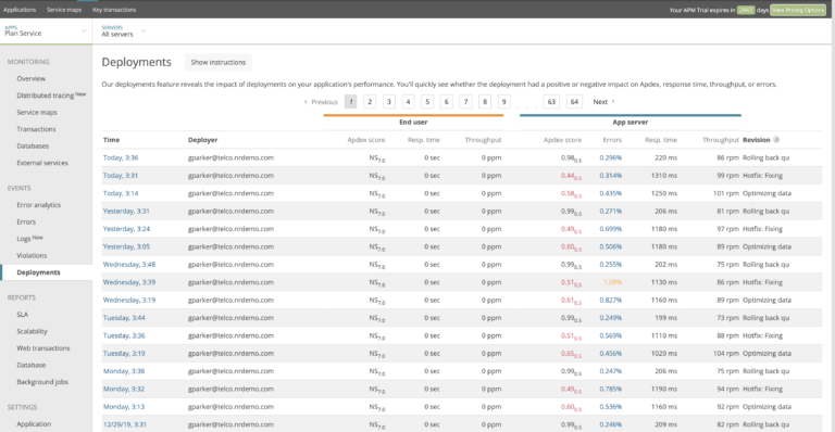 New Relic product screen capture