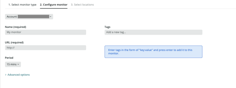 New Relic Synthetics settings screenshot