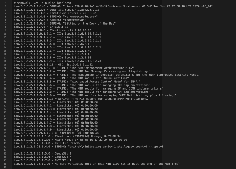 sample output by running snmpwalk