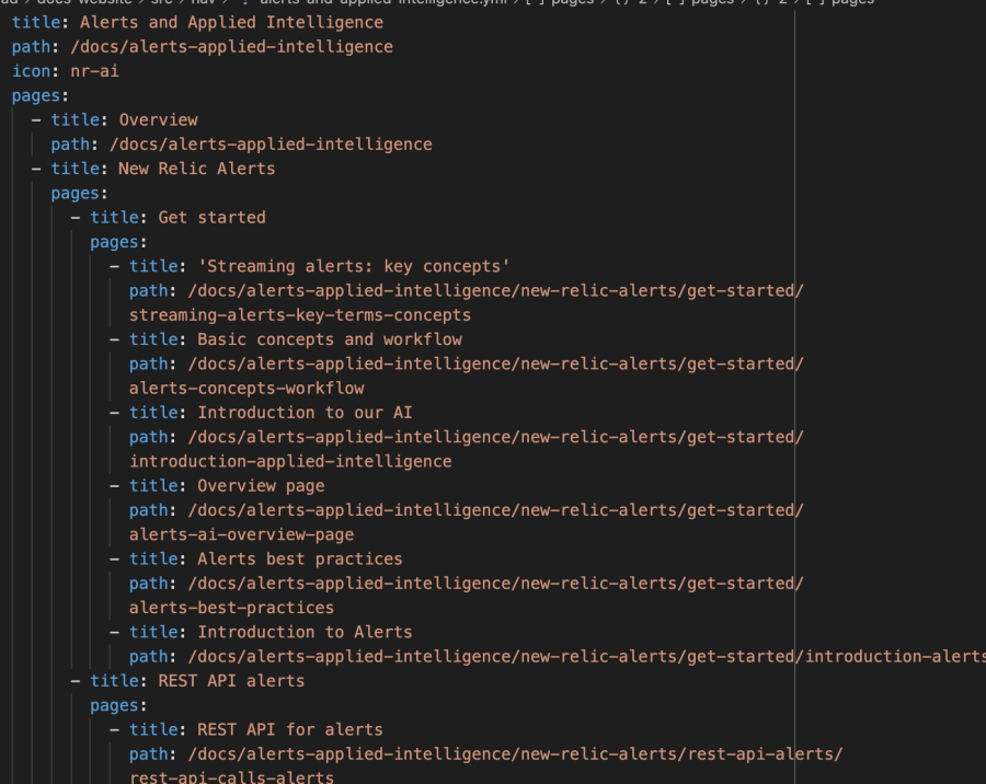 Enhancing New Relic Docs YAML nav