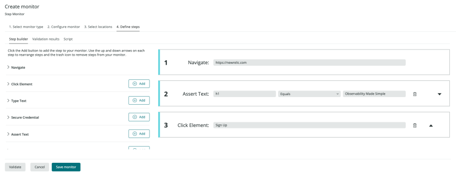 Synthetic Monitoring Step Builder screen capture