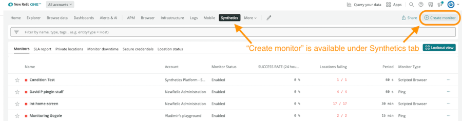 Example of creating a synthetic step monitor