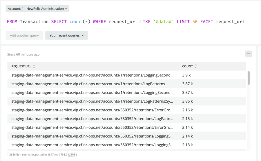 Image shows long URL strings returned from query