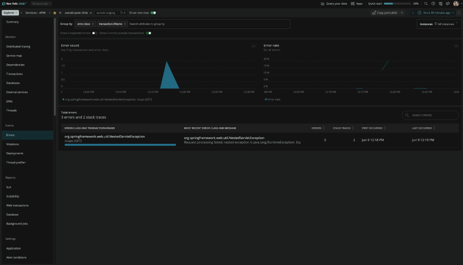 Error Summary for Azure Spring Cloud Apps