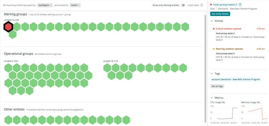 Navigator view in New Relic One