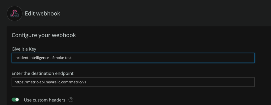 Image shows the webhook key and destination endpoint.