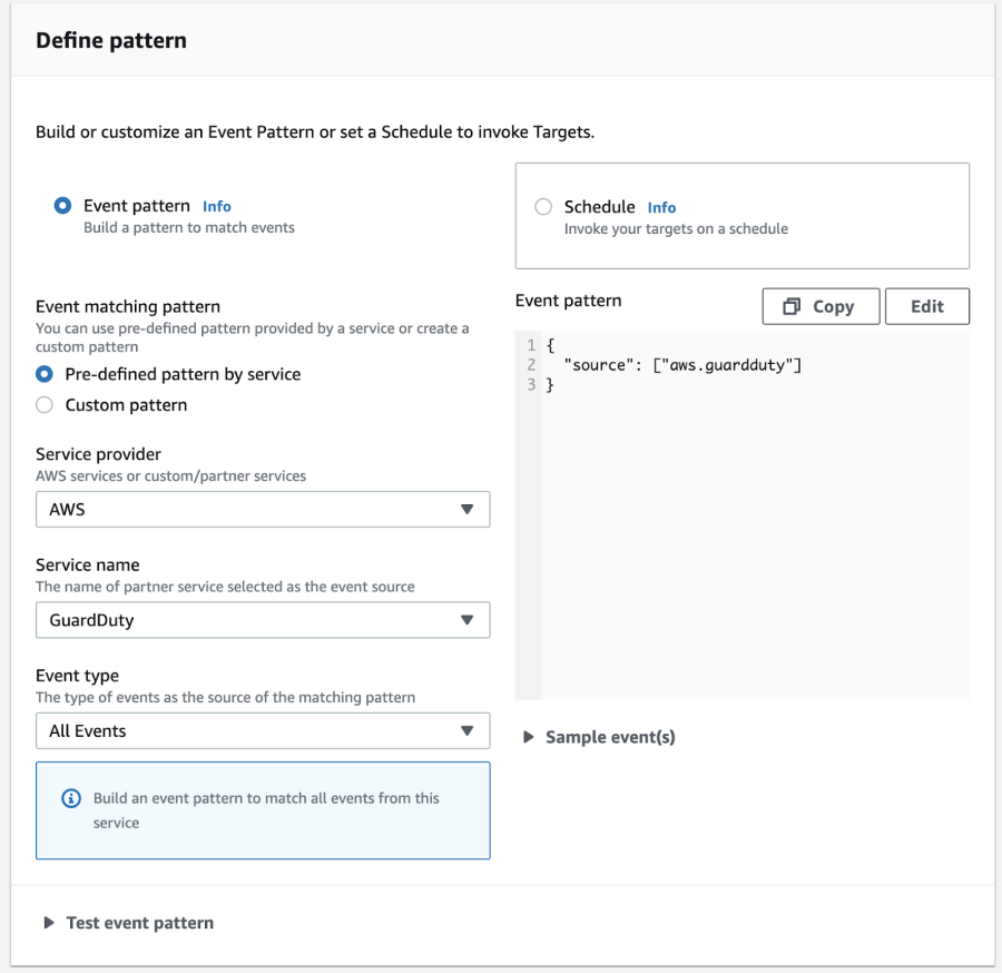 The Define pattern screen with configuration included.