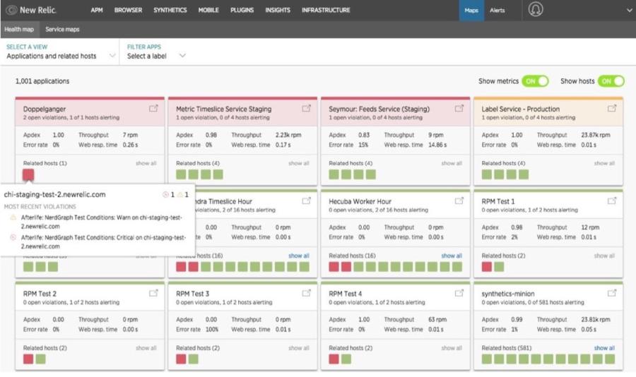 Screencap of New Relic Health Map