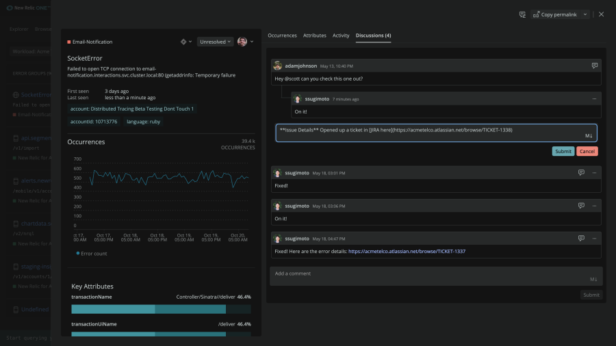 New Relic product screen capture