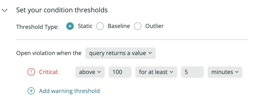 Condition thresholds set at above 100 for at least 5 minutes.