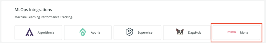 Mona highlighted in MLOps Integrations.