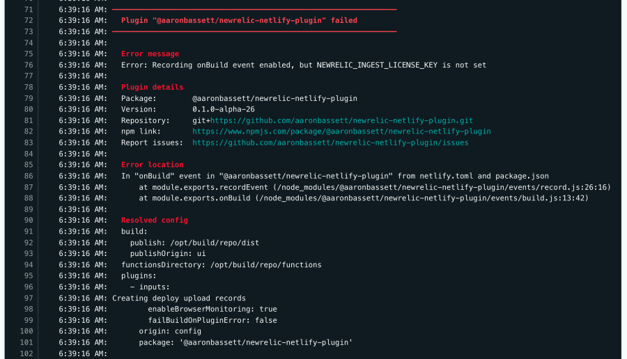 Error checking shows error messages, plugin details, error locations, and resolved config.