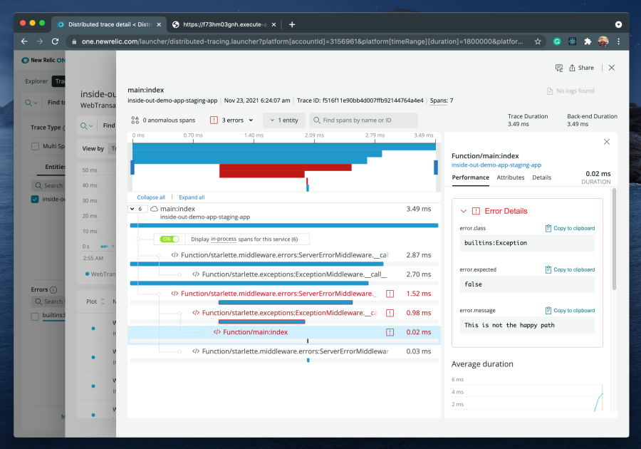 New Relic's stack tracing