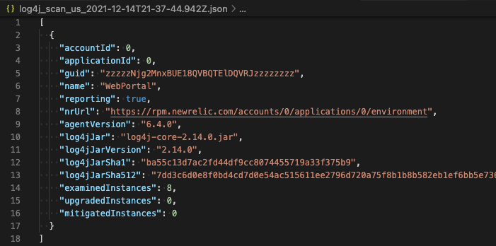 New Relic's open source log4j identifier