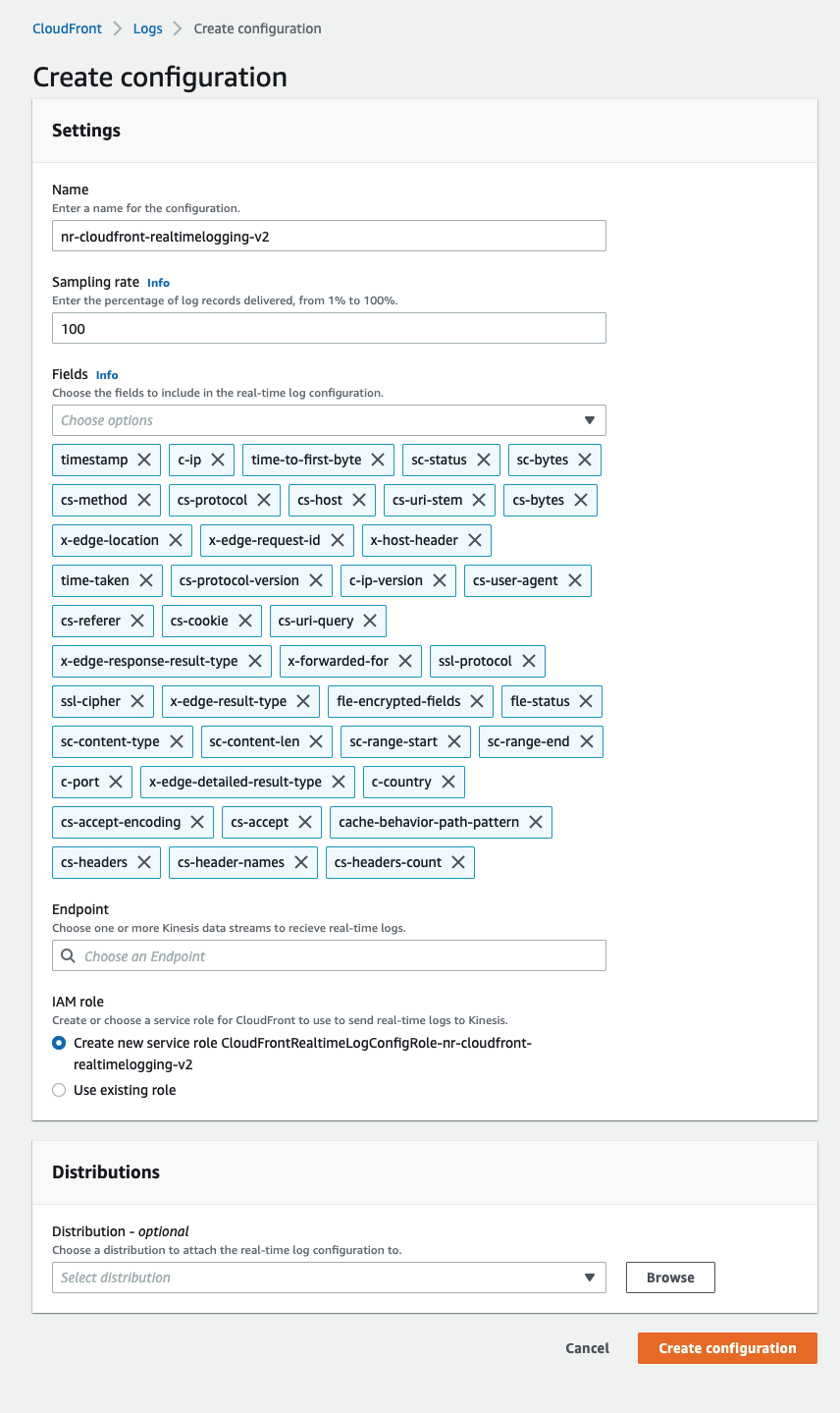 CloudFront Fields to log