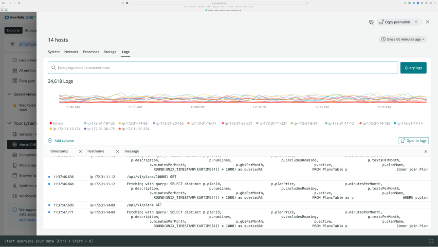 UI shows logs related to hosts