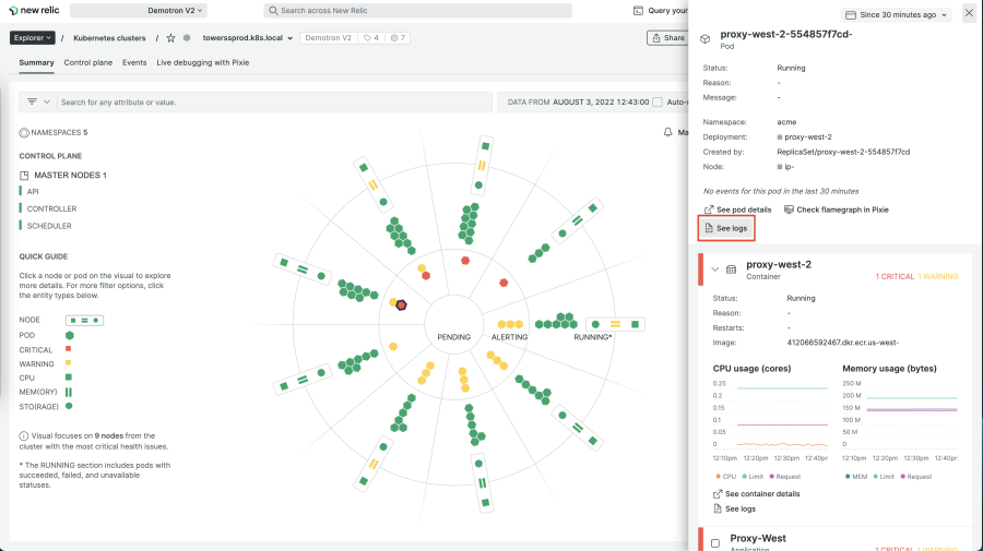 APM, infrastructure, event, and access to logs combined in one view