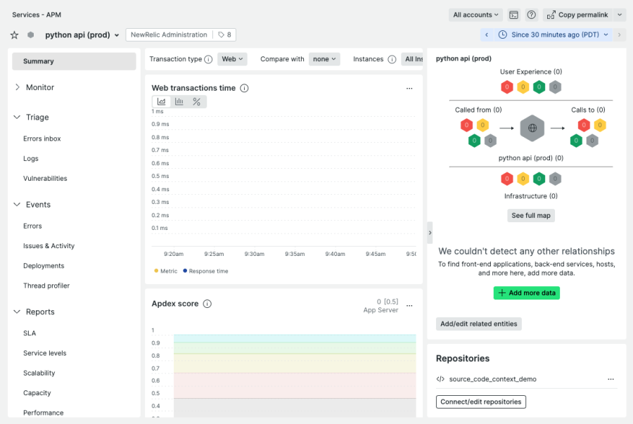 Screenshot of the Summary page for an APM service in New Relic