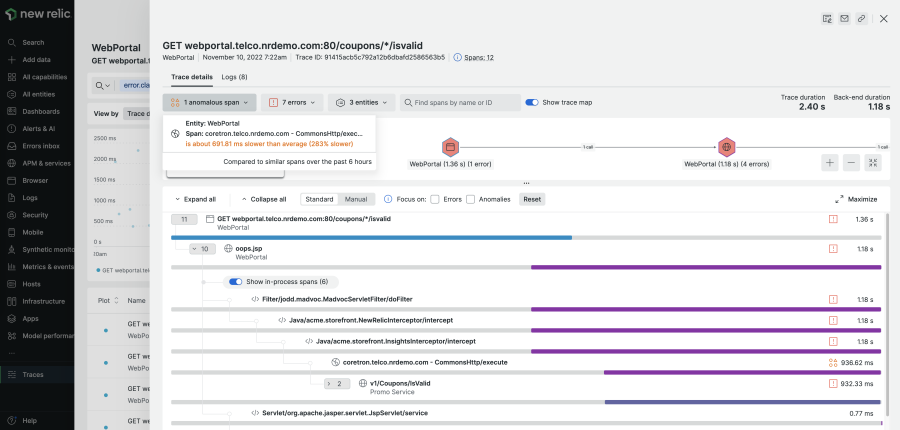 New Relic distributed tracing