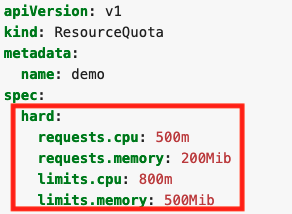 screenshot of defining Kubernetes resource quotas example