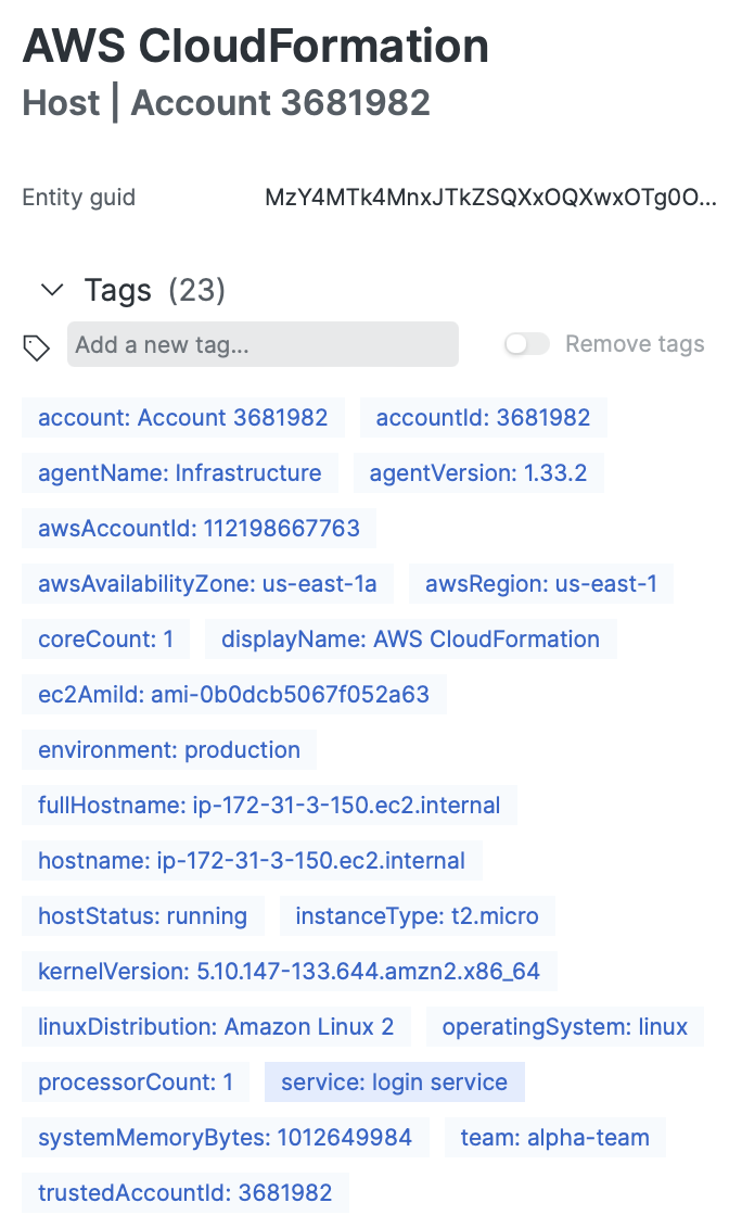 Screenshot of AWS CloudFormation instance metadata available to filter and chart