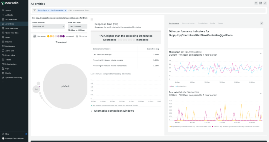 Screenshot of detailed view of a key transaction in New Relic Lookout