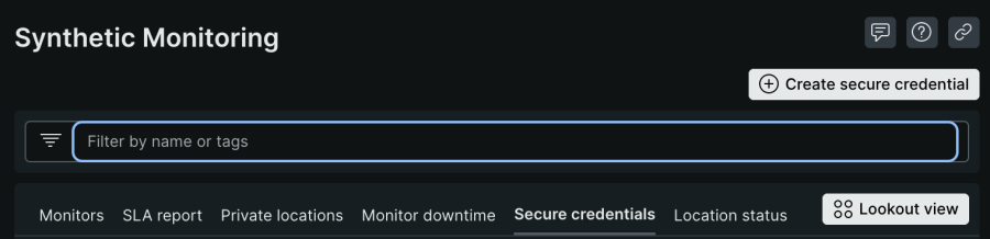 Option to create secure credential in New Relic synthetic monitoring menu