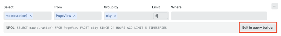 Screenshot of Edit in query builder button in New Relic Metrics & Events