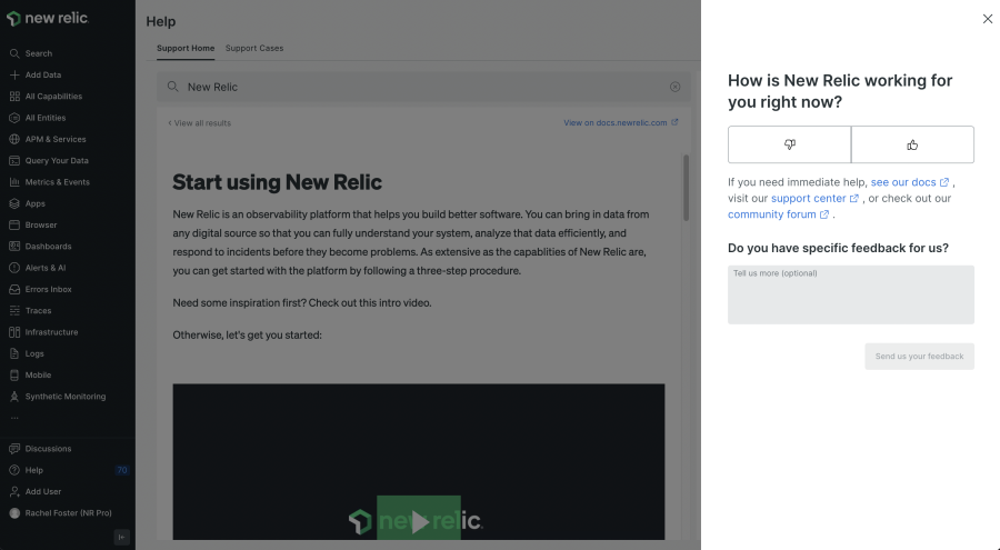 Screenshot of New Relic feedback