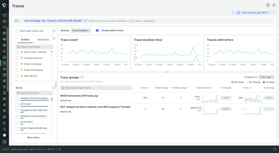 Transaction traces within New Relic