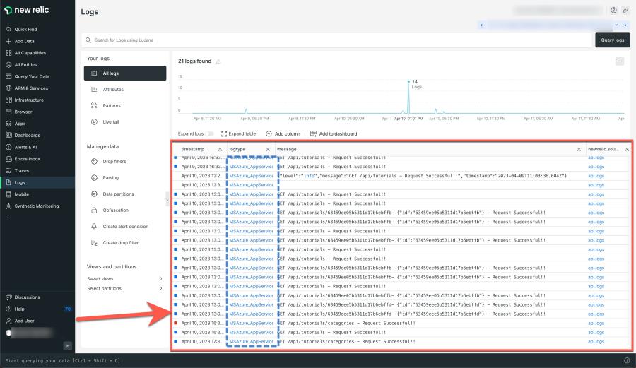 Verify that logs exist in New Relic