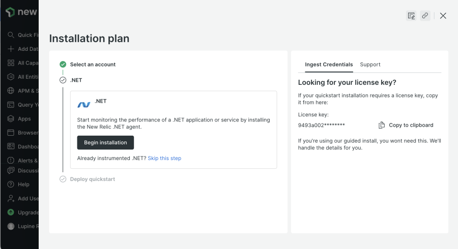 The installation plan for the .NET agent.