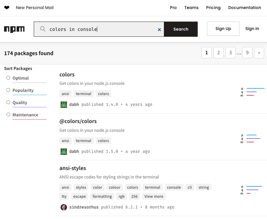 Searching for "colors in console" at npmjs.com