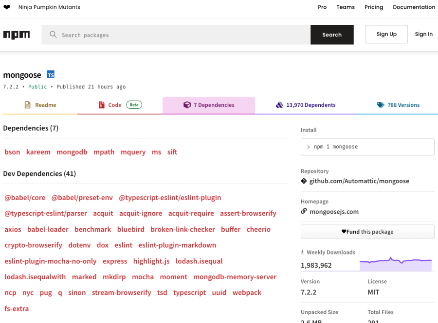 The mongoose library on npmjs.com