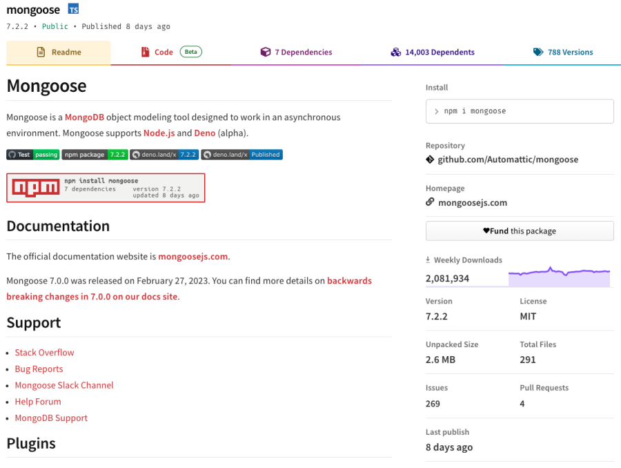 The mongoose library on npmjs.com