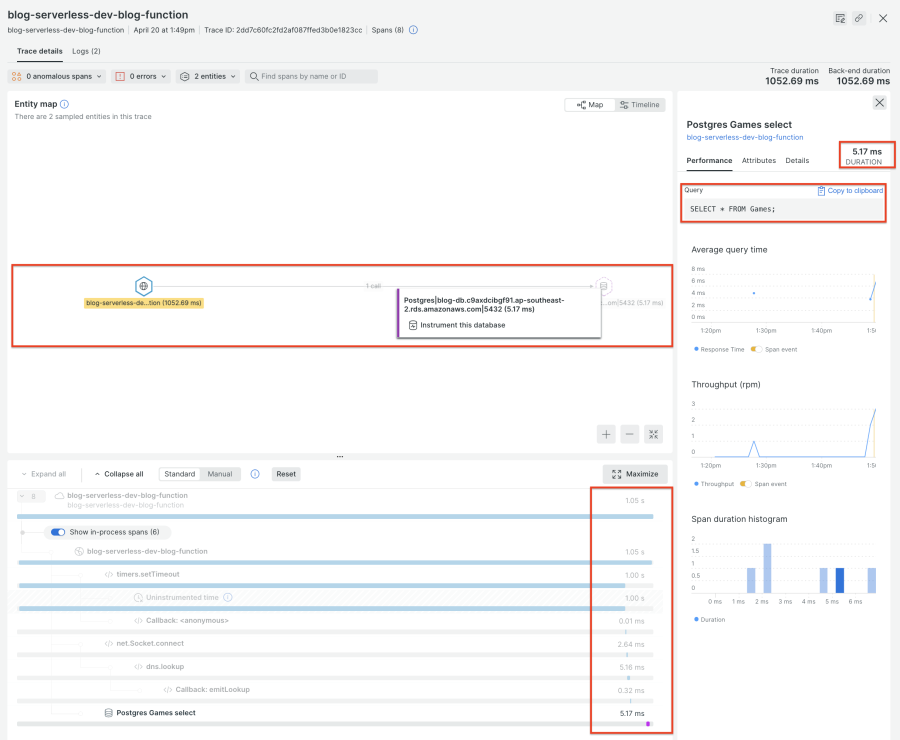 Showing query duration and other metrics