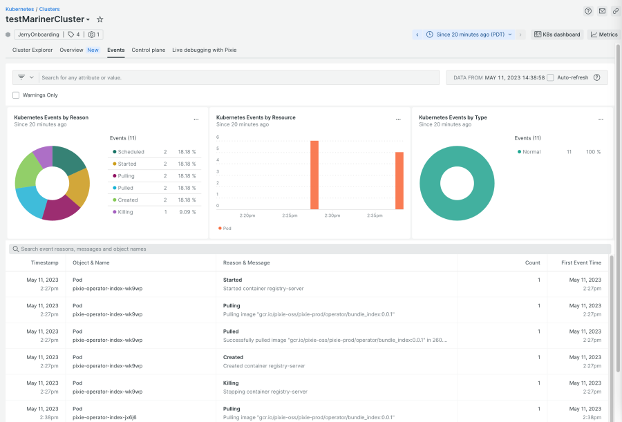 Screenshot of monitoring clusters for Azure Kubernetes Service in New Relic